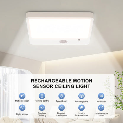 Wireless LED Ceiling Light Motion Sensor Rechargeable Battery Powered 3 Color Temperatures Remote Control No Wiring Closet Light for Bathroom Staircase Garage Hallway Kitchen Pantry White 1 or 2pcs
