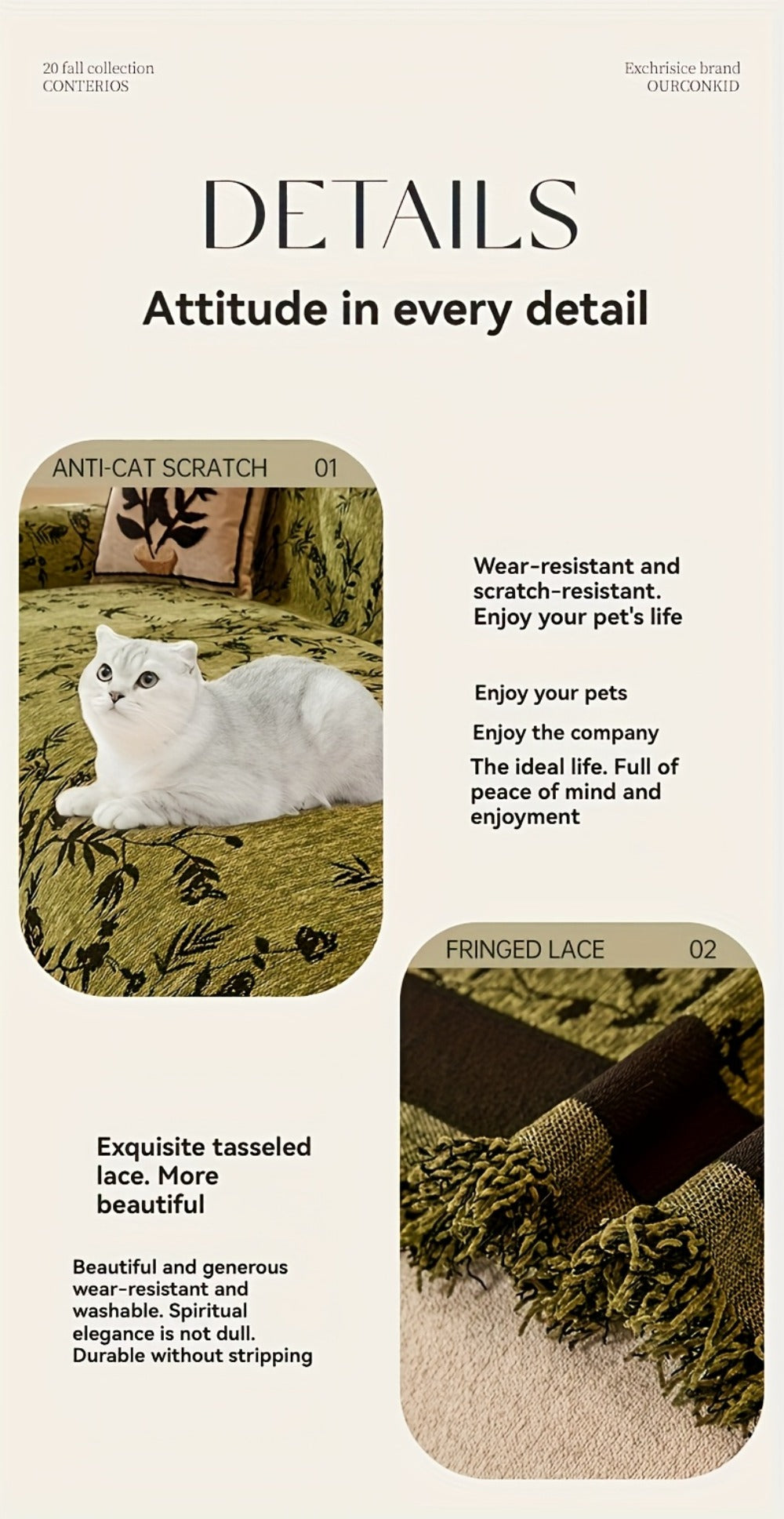 Sofa Cover Chenille Thickened Non-Slip Couch Slipcover Floral Pattern for Living Room Office Pet-Safe All-Season — 1 2 3 4 Seater Sizes