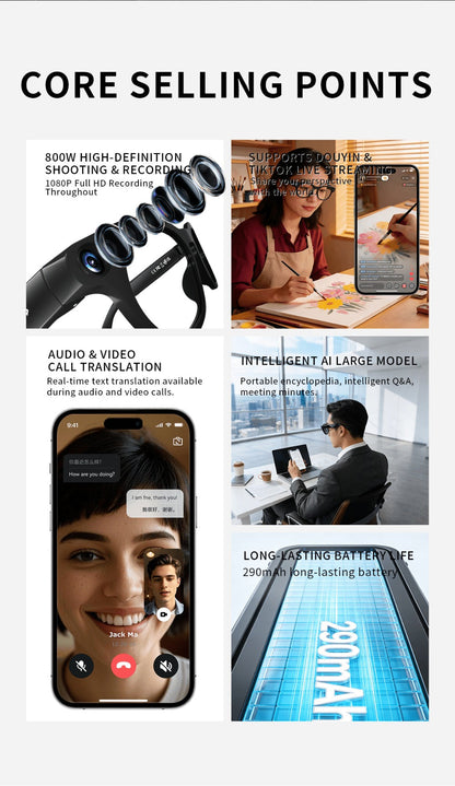 Smart Glasses 8MP Camera Eyewear with Translation, Object Recognition, Touch Control and Bluetooth Audio