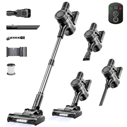 Cordless Vacuum Cleaner 55KPa 8-in-1 Stick Vacuum with LED Light 180° Swivel Lightweight Wireless for Hardwood Carpet Pet Hair Stairs Car Sofa Home Office