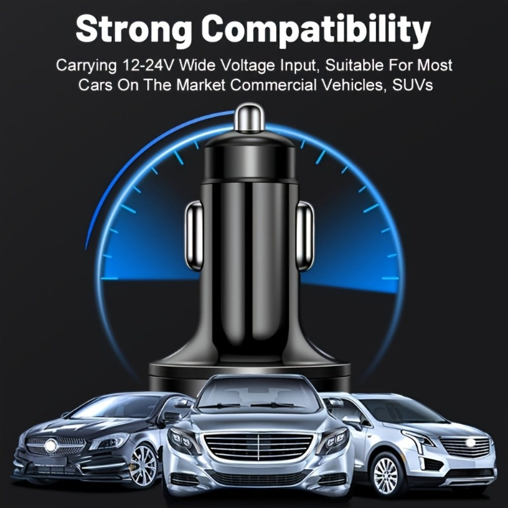 6-in-1 Car Charger 2-Pack with Ambient Light & Voltage Display – Dual PD Fast Charge + QC3.0 + 4 USB Ports Matte Finish – Multi Port USB Car Charger for iPhone 15 14 13 Samsung Android 12V 24V