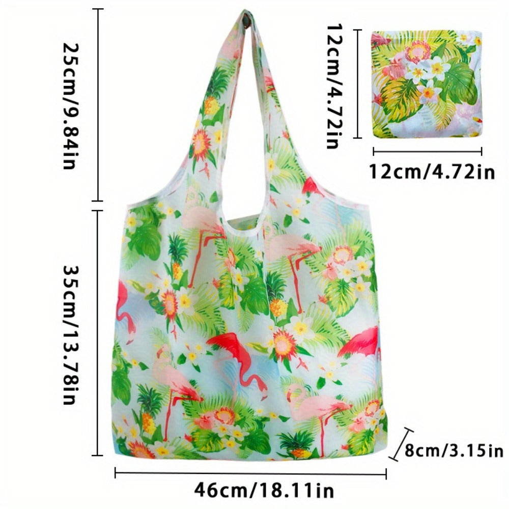 Reusable Foldable Shopping Tote Bag Set with Eight Assorted Printed Designs and Matching Zipper Pouches