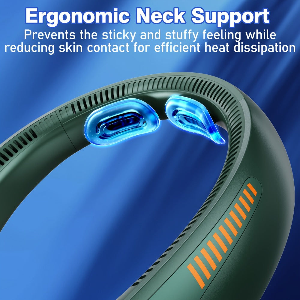 Loop-Style Neck Fan in Ten Single or Paired Color Checkouts with Five-Speed Control and USB Charging