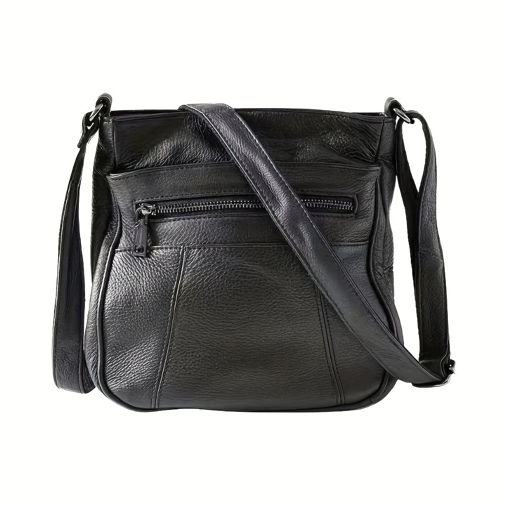 Genuine Leather Messenger Bag for Men Women Anti-Theft Zipper Multi-Pocket Shoulder Crossbody Bag Laptop Organizer Spacious Handbag Purse for Work School Travel Daily Commute 8 Colors