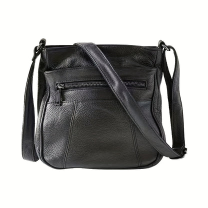 Genuine Leather Messenger Bag for Men Women Anti-Theft Zipper Multi-Pocket Shoulder Crossbody Bag Laptop Organizer Spacious Handbag Purse for Work School Travel Daily Commute 8 Colors