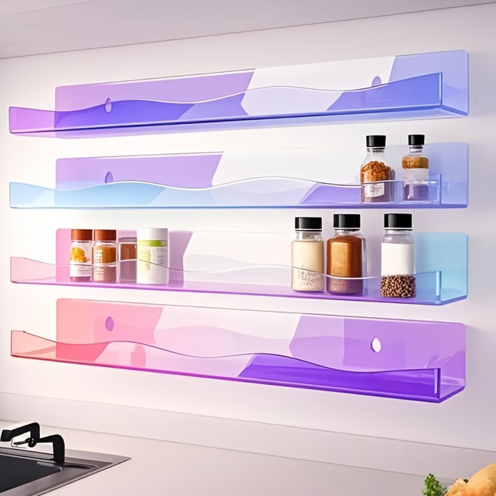 Iridescent Acrylic Wall Display Shelves in Two- or Four-Piece Sets with Pink and Multicolor Options