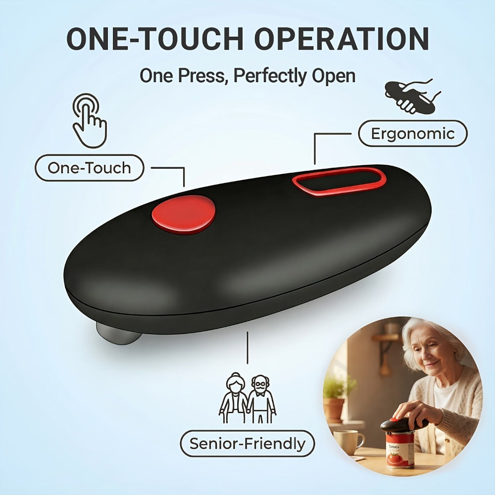 Black One-Touch Can Opener as a Single Unit or Two-Tool Bundle with Manual Jar-Opening Aid