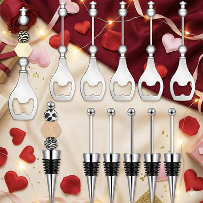 Beadable Bottle Opener and Wine Stopper Sets with Balanced 10- or 20-Piece Checkout Options