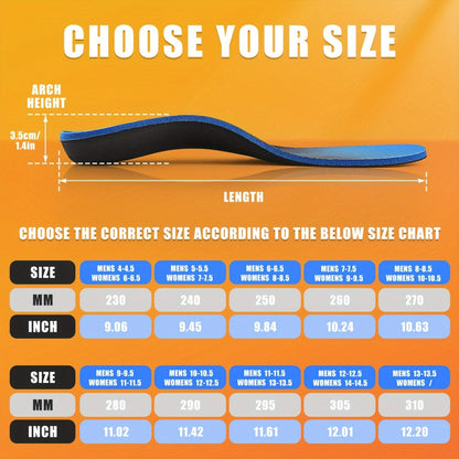 ZOEHERO Blue Arch-Support Insoles with 3.5 cm Arch Profile and Six Men's and Women's Size Options