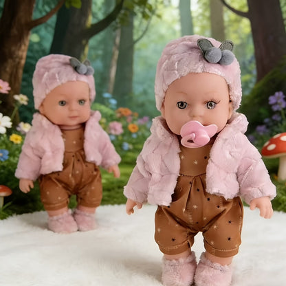 Reborn Doll, 12-Inch Mini Figure with Pink Hat, Socks, Clothing and Optional Pacifier Sets