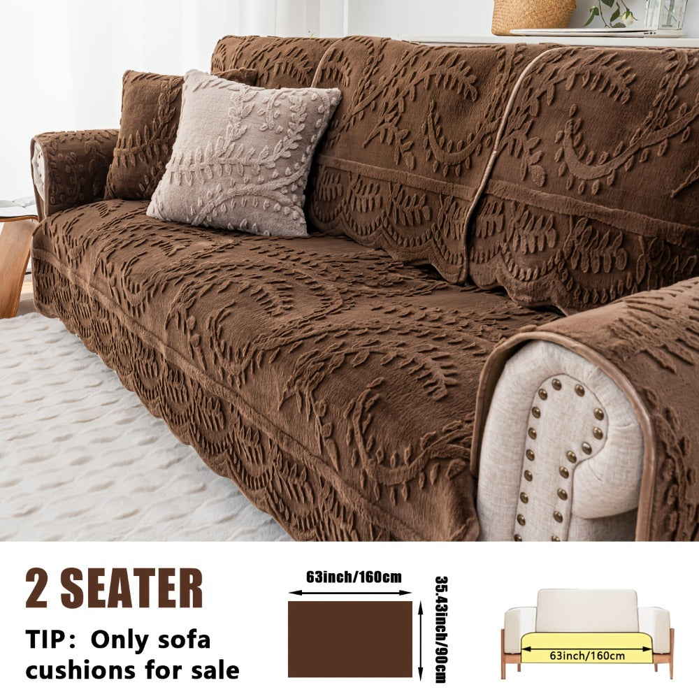 Sofa Cover Quilted Faux Rabbit Fur Plush Panels in 35.43-Inch Width with Seat, Pillowcase and Two-Piece Options