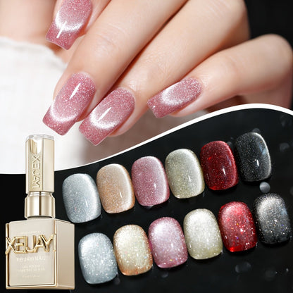Cat Eye Magnetic Gel Nail Polish Set 6 Colors - Sparkling Stars Dynamic Rhinestone UV LED Soak Off Long Lasting Photo Frame Bottle Nail Art Kit for Women Home Salon