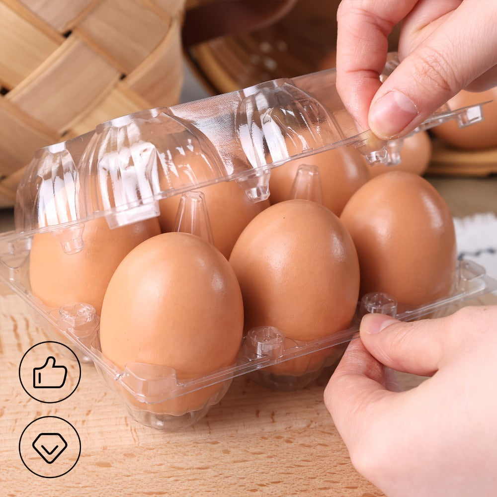 Plastic Egg Cartons, 60 Pack Clear 6-Cavity Reusable Egg Holders with 4 Label Stickers – Bulk Egg Carton Set for Home, Ranch, Chicken Farm, Market Display, Kitchen Storage and Refrigerator