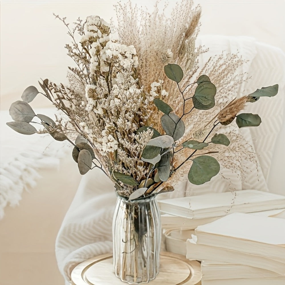 Natural 42-Piece Pampas Grass Bouquet with Eucalyptus and Dried Botanical Stems for Vase Decor