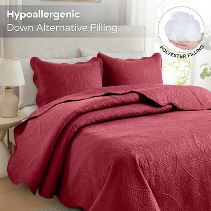 Quilted Bedspread Set 3 Piece – Soft Floral Coverlet with Pillow Shams, Lightweight Breathable Quilt for Bedroom & Guest Room, All Season Bed Cover