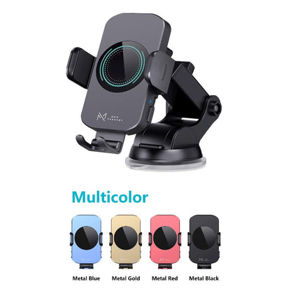 4-Color Wireless Car Charger Mount 15W Qi Auto-Clamping – Fast Wireless Charging Phone Holder for iPhone 17 16 15 14 13 12 11 Pro Max, Samsung Galaxy S24 S23 S22 S21 & All Qi Phones | Black Blue Red Gold