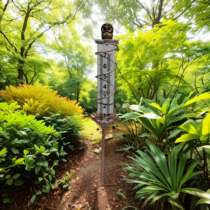 Rain Gauge | Owl Garden Art Metal Frame Outdoor Yard with Cleaning Brush
