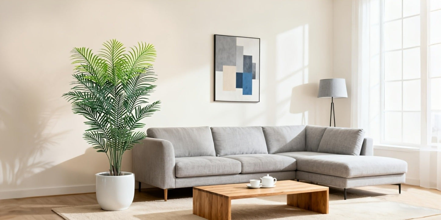 Artificial Areca Palm Tree in 4, 5 or 6-Foot Heights with Frond Count and White Planter Options