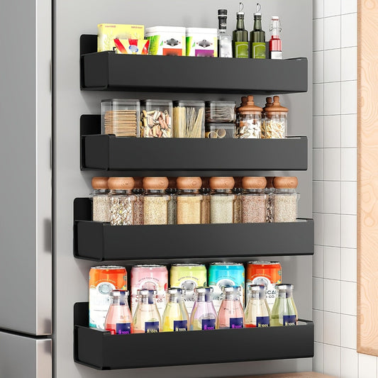 Magnetic Refrigerator Storage Rack 2/4pcs Fridge Side Organizer, Multi-Purpose Magnetic Storage Box for Kitchen Bathroom, Space-Saving Magnetic Shelf for Spices Paper Towels, White or Black