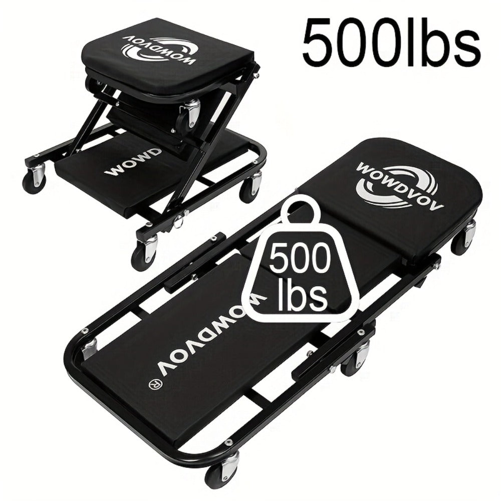 Mechanic Creeper 3-in-1 Z-Shape – 500 lb Capacity Foldable Garage Repair Stool, Lying Sitting Leaning Rolling Creeper with 6 Wheel Rollers for Auto Repair