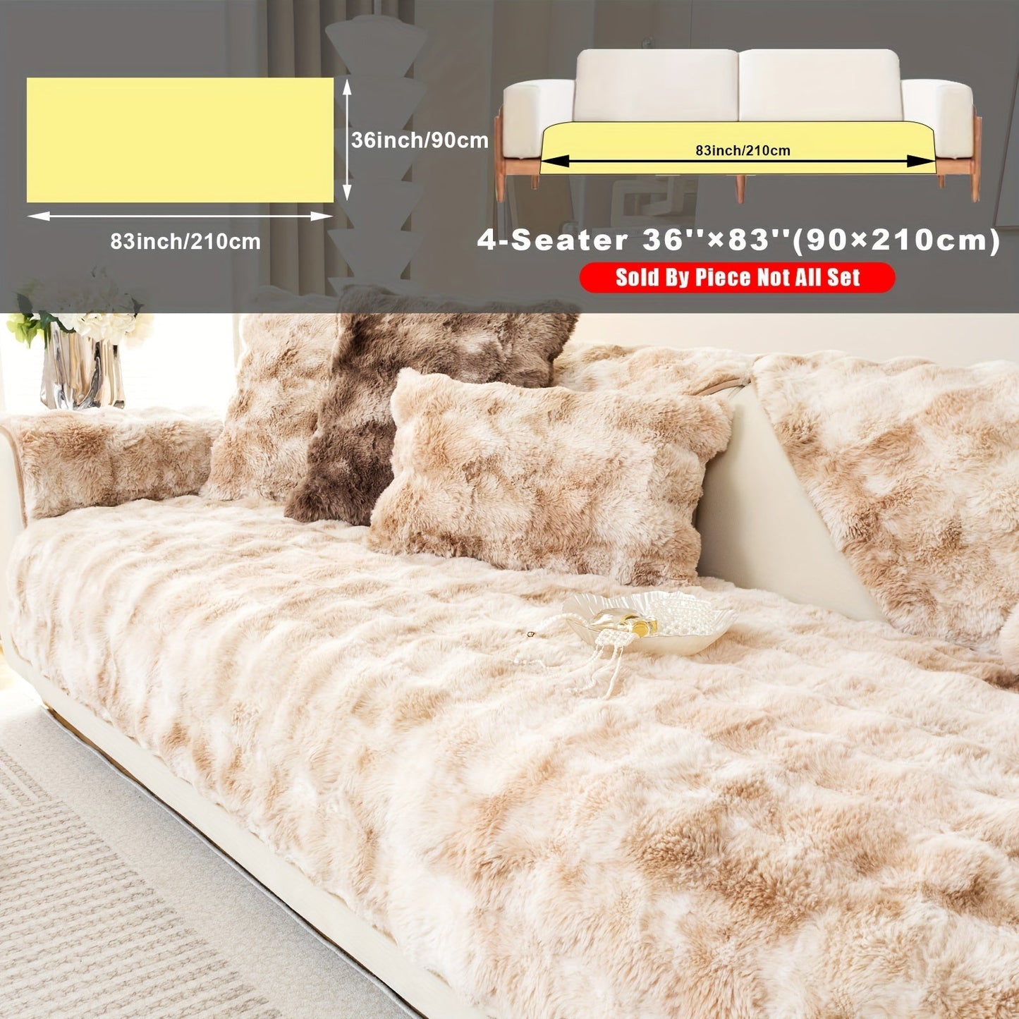 Sofa Cover, Faux-Lamb Plush Gradient Couch Pad in Five Colors with Armchair, Backrest and Seat Sizes