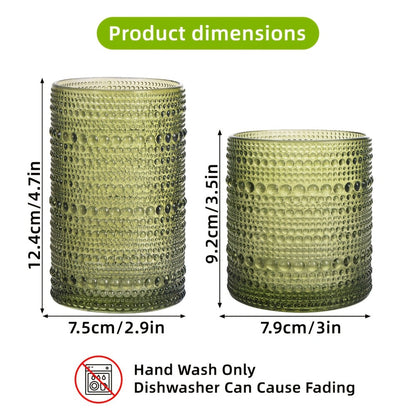 Embossed Highball Glass Drinkware Set, 12-Piece Clear, Green or Blue Cups in 10oz and 12oz Sizes