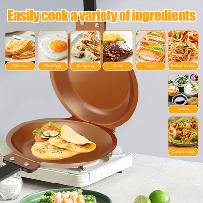 Double-Sided Omelette Pan Cookware with 7.09in Round Wells, Reversible Hinge and Golden Finish