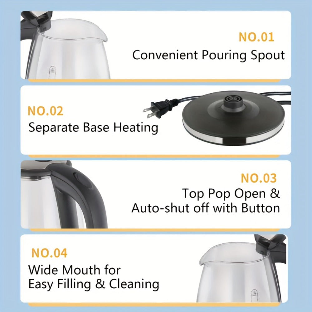 Glass Electric Kettle 2L Large Capacity – 1000W Fast Boil, Anti-Dry Burn Protection, See-Through Design for Coffee Milk Tea, Kitchen Dining Room Living Room Use, 67.63oz