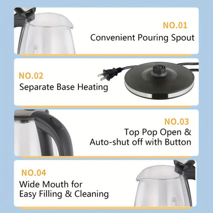 Glass Electric Kettle 2L Large Capacity – 1000W Fast Boil, Anti-Dry Burn Protection, See-Through Design for Coffee Milk Tea, Kitchen Dining Room Living Room Use, 67.63oz