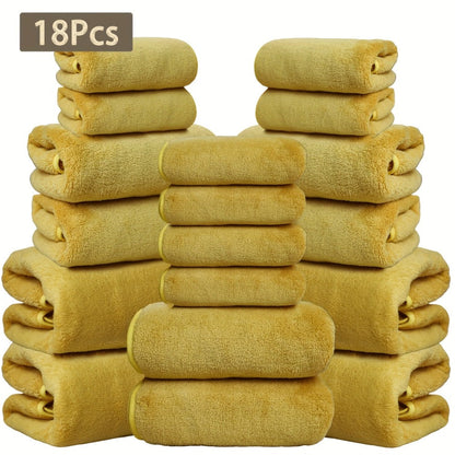Coral Velvet Bath Towel Set 18pcs – 4 Bath Towels 4 Hand Towels 10 Washcloths Hotel Quality Soft Absorbent