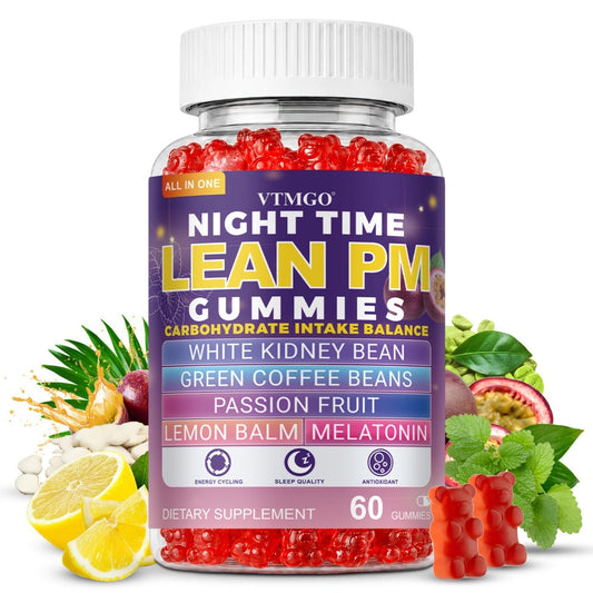 Sleep Gummies with Melatonin, Lemon Balm & Passionflower — Night Time Lean PM Formula | White Kidney Bean, Green Coffee | Relaxation, Restful Sleep & Nighttime Wellness | 60 Gummies