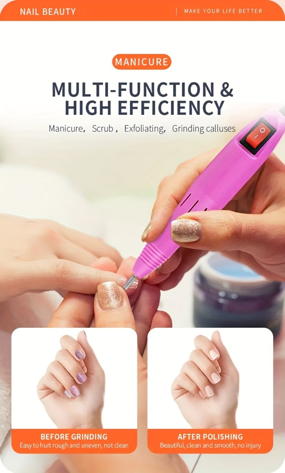 Professional Nail Drill Kit 20000RPM with 6 Drill Bits & 50 Sanding Bands — Electric Manicure Pedicure Machine Low Noise Dual-Hand for Acrylic Gel Natural Nails, Home & Salon Nail File Set, 8-in-1 Option