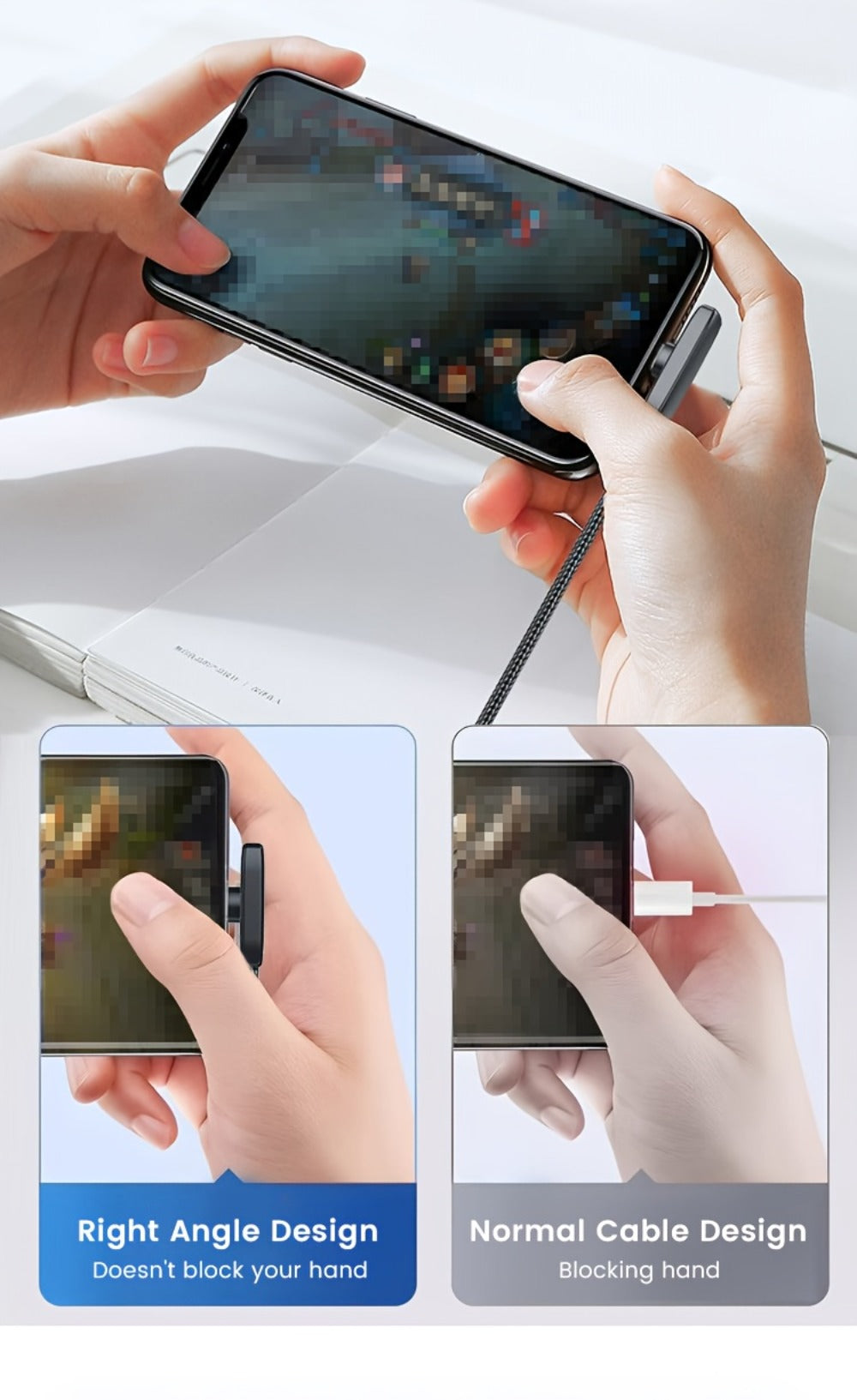 Right-Angle USB Charging Cable with USB-A or USB-C Input Options, 100W Marking and 1 m or 2 m Lengths