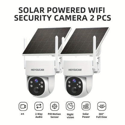 Solar PTZ Security Camera Outdoor 4K Wireless – 360° Pan Tilt Zoom, PIR Motion Detection Alarm, Full Color Night Vision, Two-Way Audio, SD & Cloud Storage, Easy Install WiFi Camera