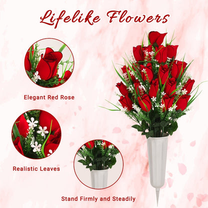 Artificial Cemetery Grave Flowers Silky Rose Bouquet Memorial Decoration