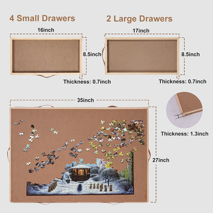 Rotating Wood-Look Puzzle Board with Six Sorting Drawers, Clear Cover and 35 x 27-Inch Surface
