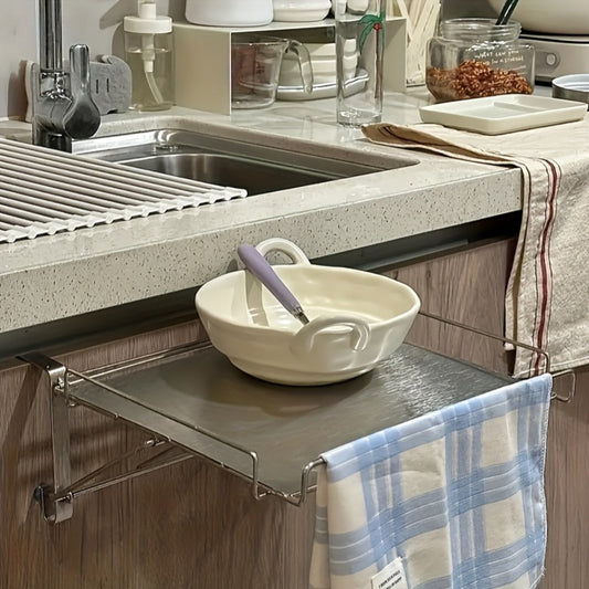 Foldable Stainless Steel Kitchen Storage Rack – Cabinet Door Organizer & Countertop Shelf for Kitchen, Bathroom & Pantry | Space-Saving Multi-Use Hanging Rack