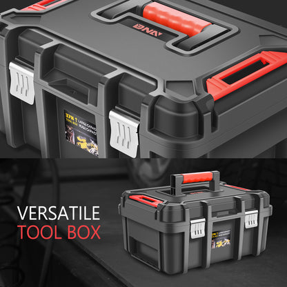 Tool Box Set 2-Piece Lockable - Large Capacity Portable Toolbox Organizer with Removable Tray, Double Lock Buckle, Hard Plastic, 17" x 13" x 18.5" - For Workshop, Garage, Car Trunk & Household Storage