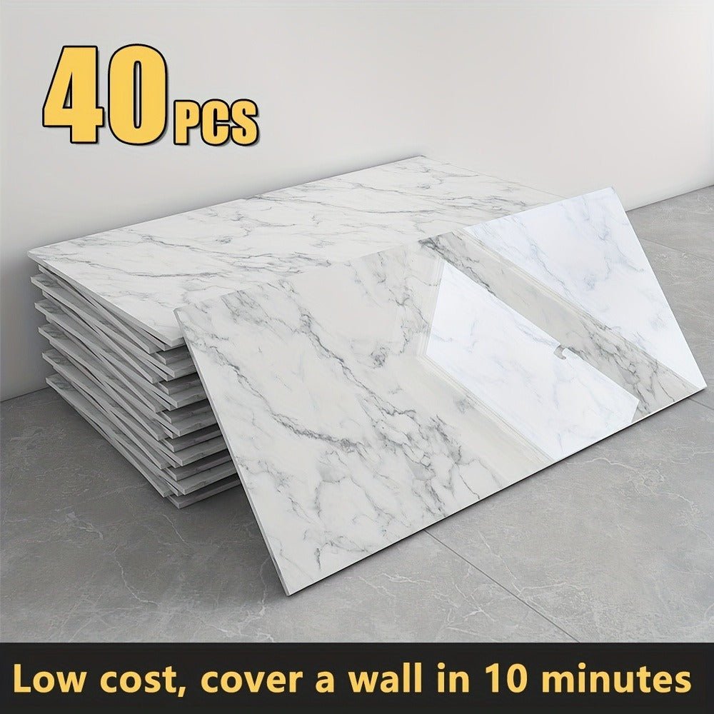 Peel and Stick Marble Wall Tiles - Self-Adhesive Waterproof Backsplash Panels for Kitchen Bathroom Living Room, Easy Install DIY Wall Sticker Decor (23.62"x11.81", 20/40 Pack)
