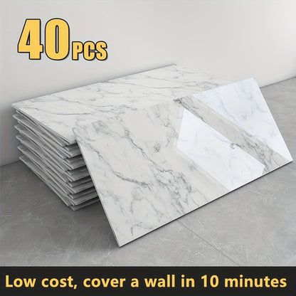 Peel and Stick Marble Wall Tiles - Self-Adhesive Waterproof Backsplash Panels for Kitchen Bathroom Living Room, Easy Install DIY Wall Sticker Decor (23.62"x11.81", 20/40 Pack)