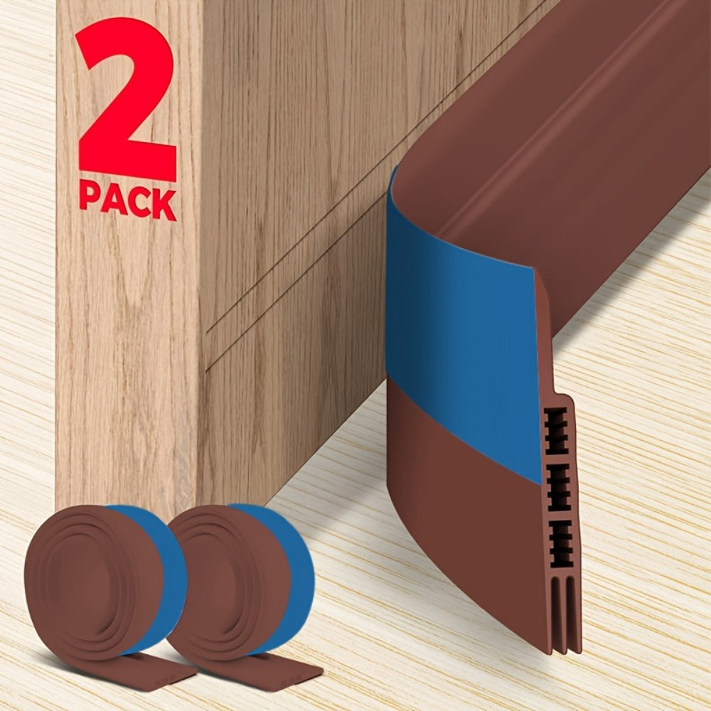 Two-Piece 37-Inch Silicone Under-Door Sweep Set with Self-Adhesive Backing in Brown or Black