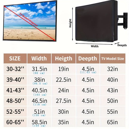 600D Weatherproof Outdoor TV Cover with Roll-Up Flap & 3-Side Zipper – Non-Scratch Liner, Remote Pocket, Wall Mount Compatible, 30–50 Inch