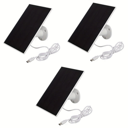 3-Pack Portable Solar Panel Kit 5V 3W with 360° Adjustable Mount, USB & Type-C Output, Solar Charger for Outdoor Security Camera Wireless Doorbell Fan, Camping Hiking Off-Grid Power