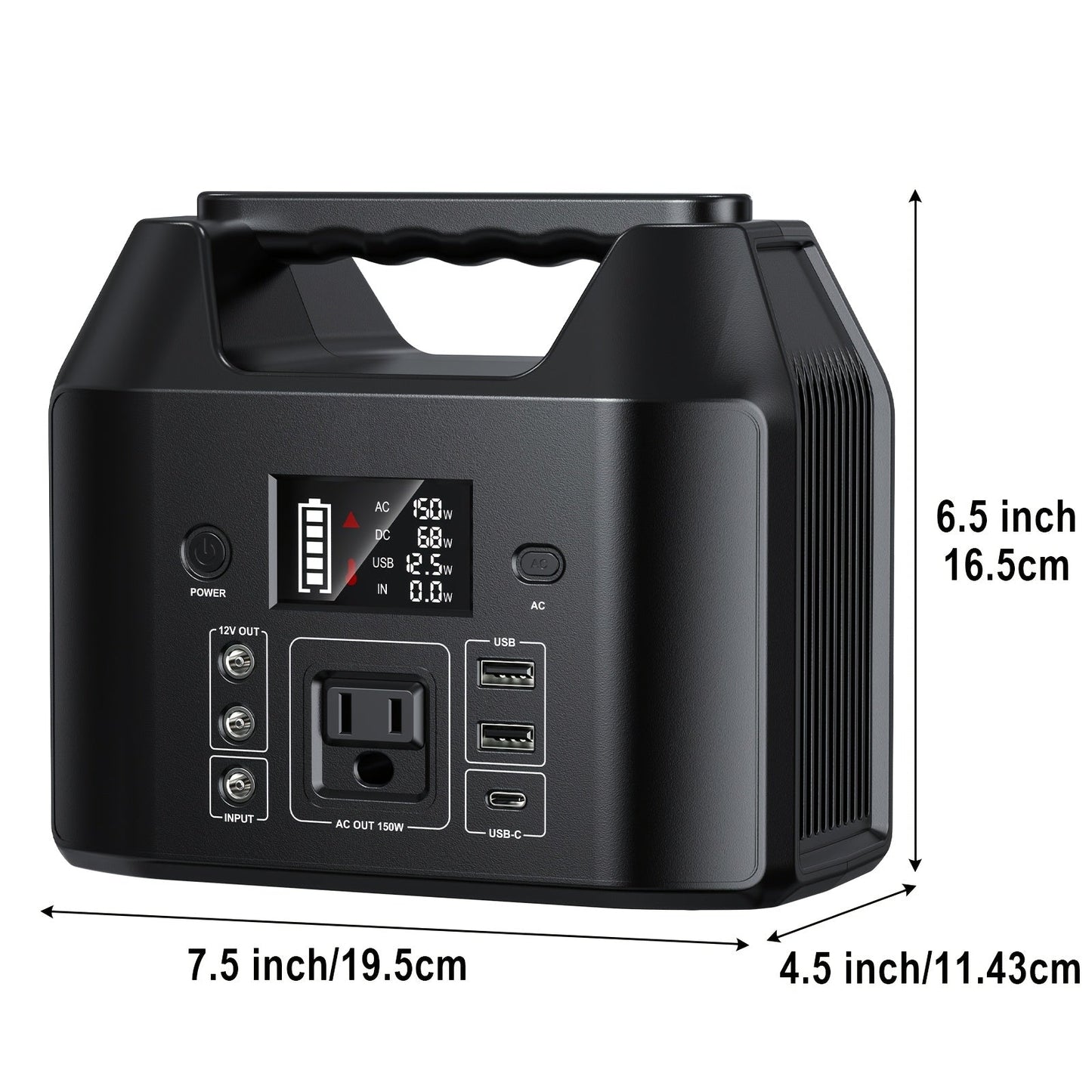 Portable Power Station 576Wh 650W or Compact 150W Configuration with Six Outputs and LED Light