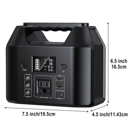 Portable Power Station 576Wh 650W or Compact 150W Configuration with Six Outputs and LED Light