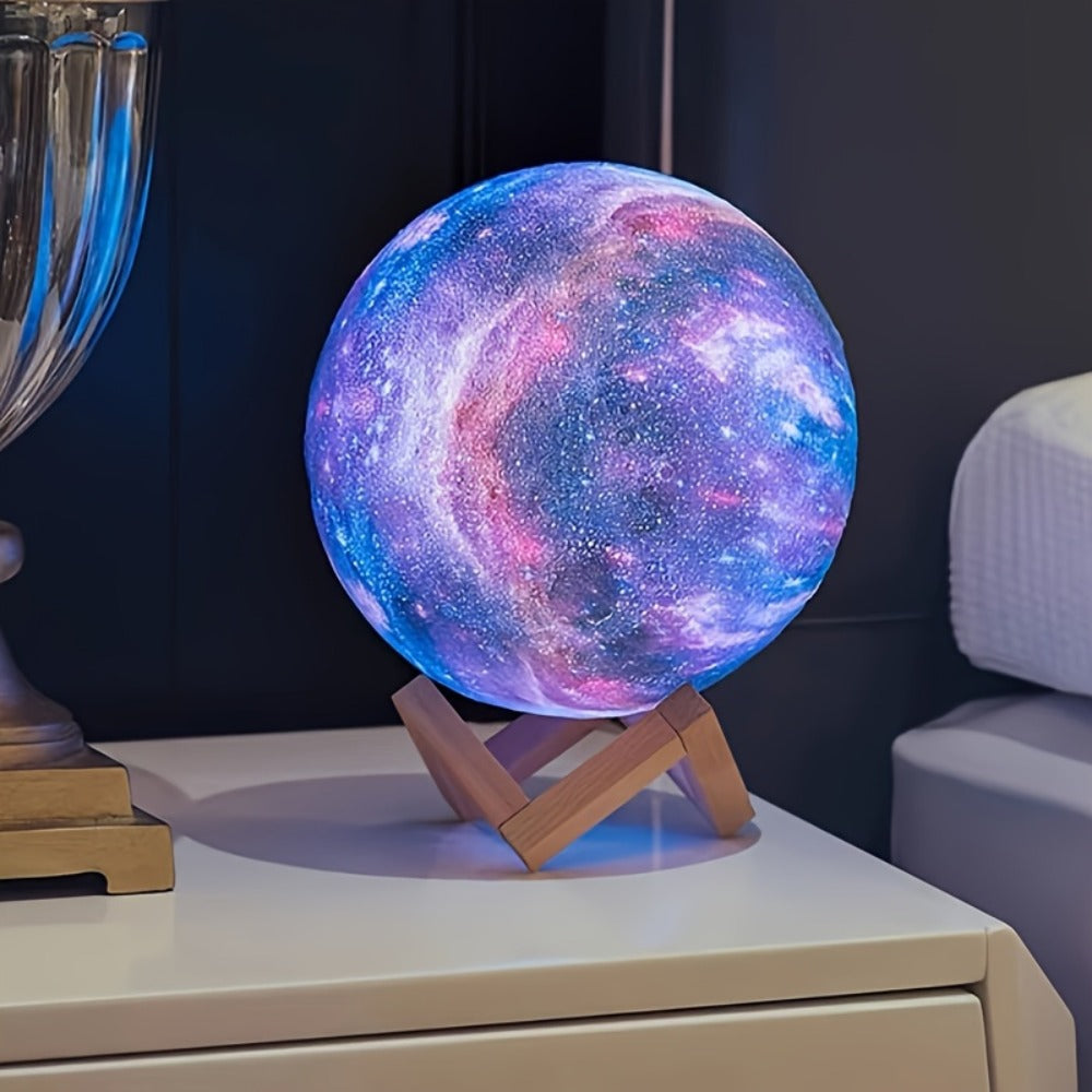 Night Light 5.9-Inch Textured Moon Lamp with 16 Colors, Touch and Remote Controls, USB Power and Wooden Stand