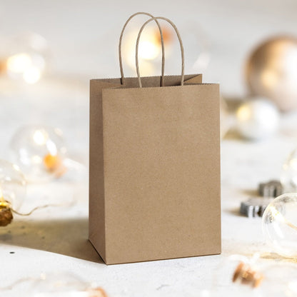 Small Black Kraft Paper Gift Bags 149-Piece Pack with Handles in 5.25 x 3 x 8 Inch Size for Retail