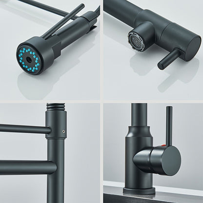 Single-Hole Pull-Down Kitchen Faucet with Spring Spout, 360° Swivel Sprayer and Three Finish Options