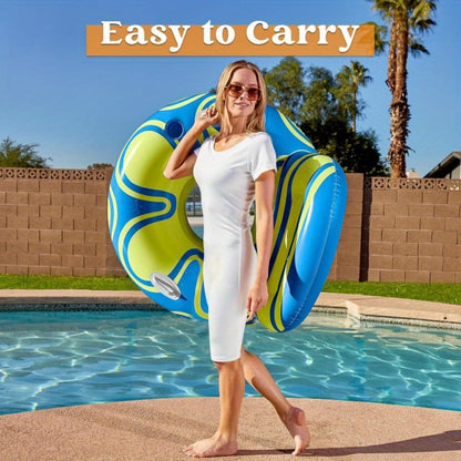 Inflatable Pool Float Sofa Chair with Backrest – Blow Up Floating Lounge Seat with Mesh Bottom, Cup Holder & Dual Handles for Adults Teens, Blue Yellow Pool Raft