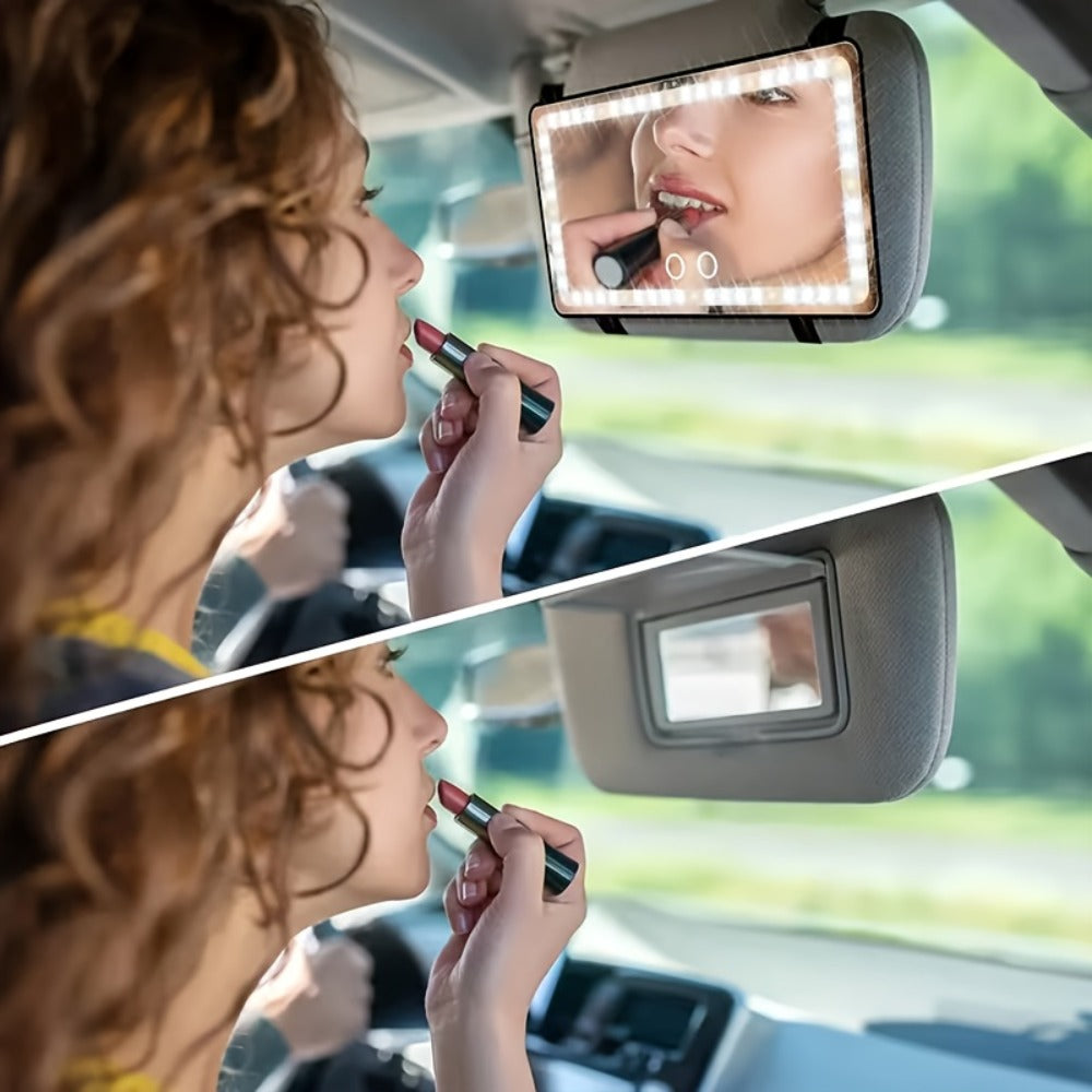 Car Visor Makeup Mirror LED Lighted USB Powered - Sun Visor Vanity Mirror with 3 Light Modes, Universal Fit for Cars Trucks SUVs, Road Trip Essential Car Accessory Gift for Women Female Drivers